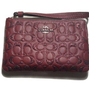 NEW Coach Wristlet Glitter Wine Corner Zip